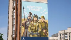 Мурал "Бейбіт елдің қалқаны" открыли в Талдыкоргане в День защитника Отечества