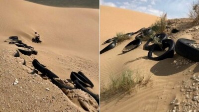 В песках Мангистау обнаружили свалку автопокрышек