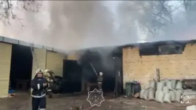 В Алматы спасатели тушат склад в Ауэзовском районе