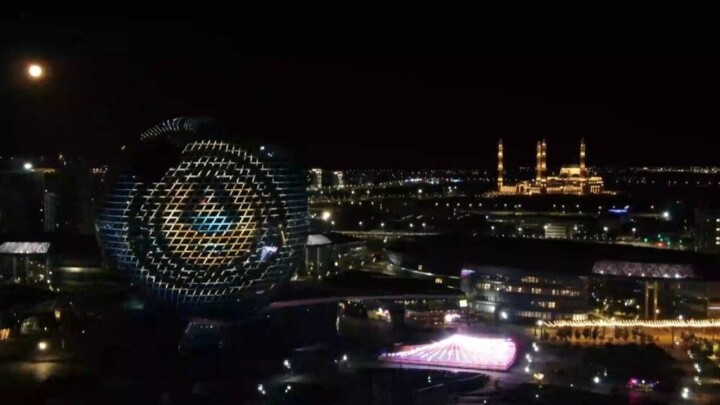 Сферу в центре EXPO подсветили в честь Дня казахстанской полиции