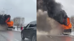Автобус загорелся по проспекту Кабанбай батыра в Астане