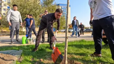 Аким Шымкента принял участие в посадке деревьев вместе с горожанами