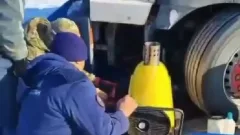 Большегруз с лошадьми застрял на дороге в Костанайской области