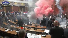 Летели яйца, бутылки с водой, горели дымовые шашки: депутаты устроили драку в парламенте Сербии