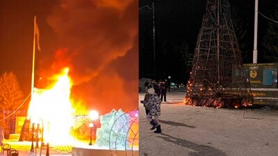 Новогодняя ёлка сгорела на главной площади в селе на севере Казахстана