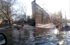Житель Усть-Каменогорска разделся и залез в лужу