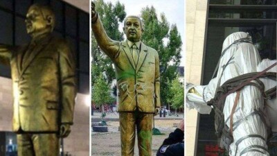 В Висбадене демонтируют золотую статую Эрдогана, которую установили день назад
