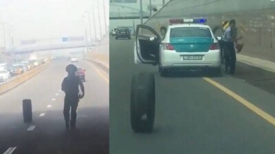 Курьёзная погоня полицейских Алматы за шиной попала на видеорегистратор