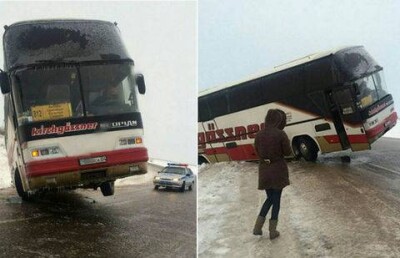 Из-за гололёда сошёл с трассы пассажирский автобус, следовавший из Самары в Актобе