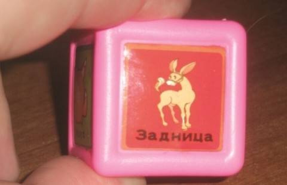 Детский кубик с задницей в виде осла