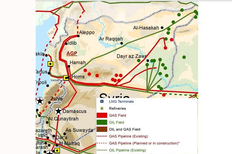 Карта нефтегазовых месторождений Сирии