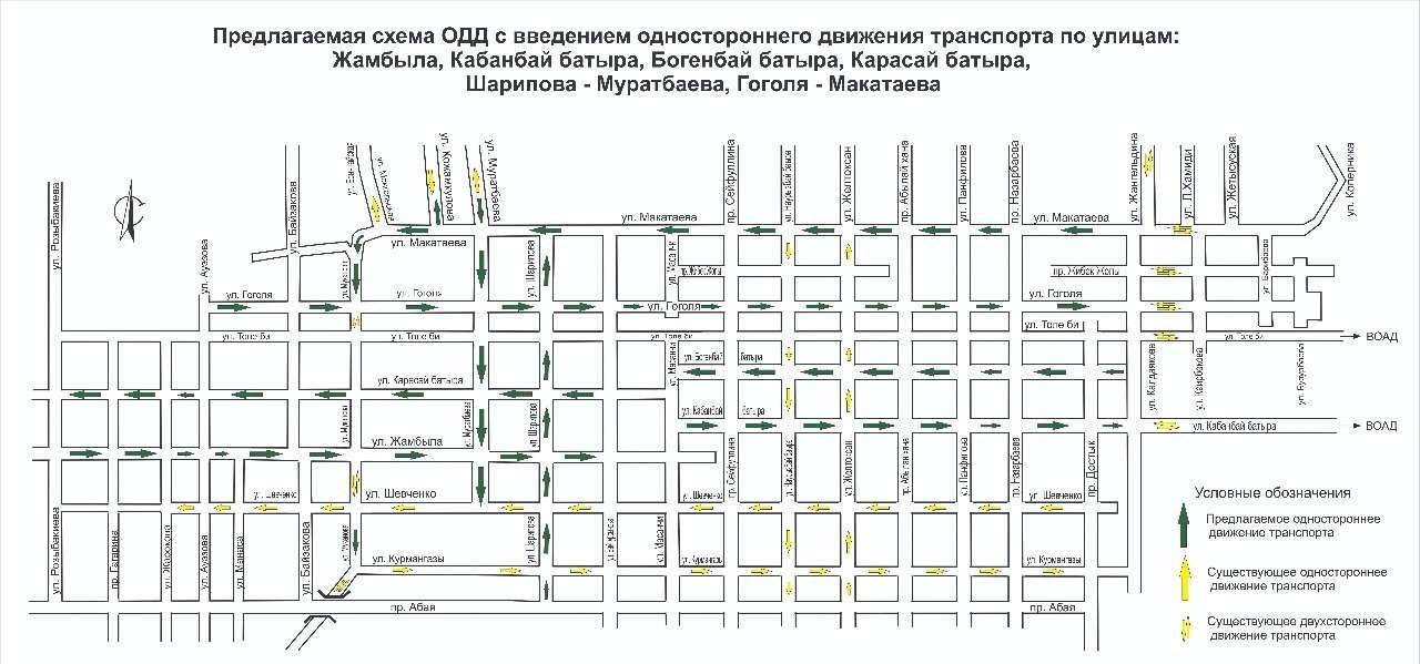 схема одностороннего движения по улицам Алматы