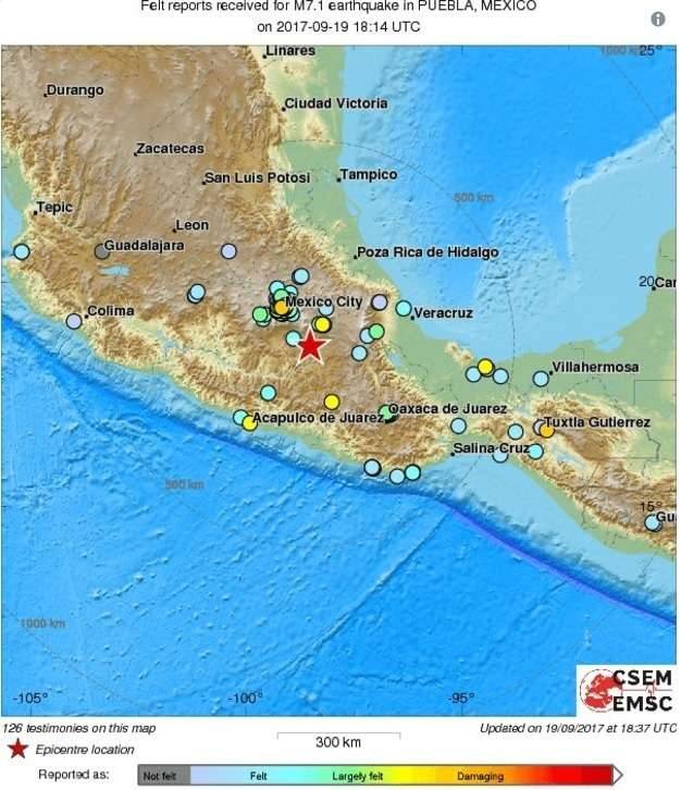 Эпицентр землетрясения оказался вблизи мексиканского города Пуэбла-де-Сарагоса