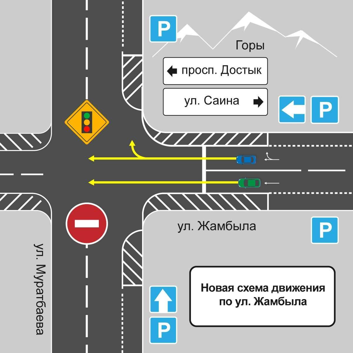 Одностороннее движение по улице Жамбыла