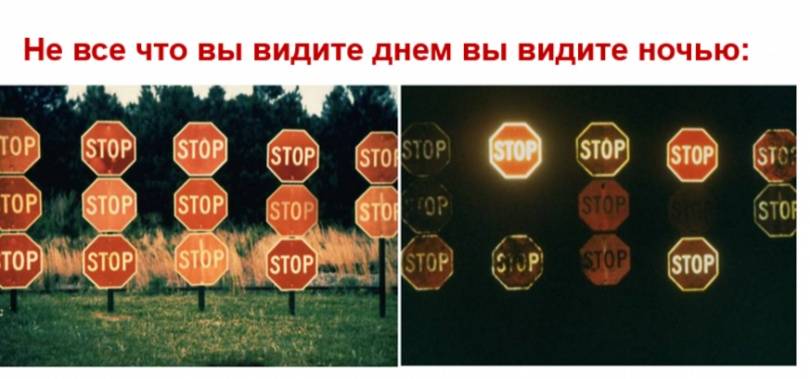 Днём и ночью человек по-разному видит дорожные знаки