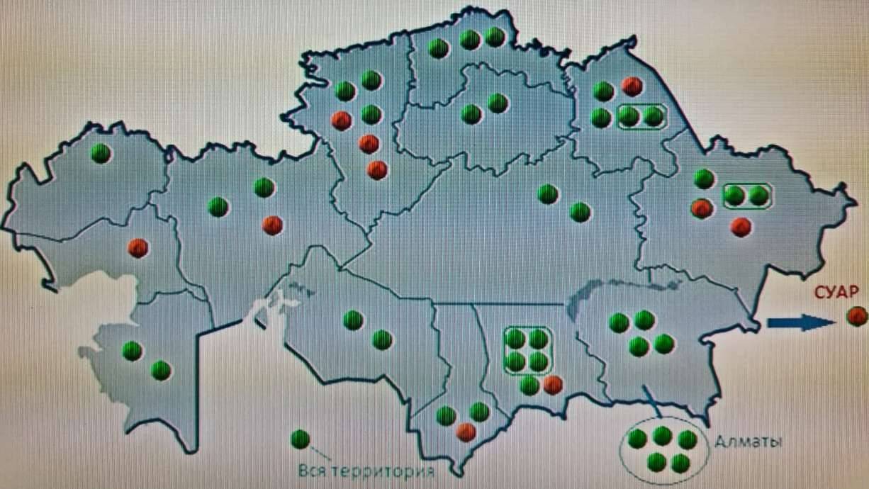 Қытай инвестициясының қатысуымен Қазақстанда салынатын өндірістік орталықтардың ел картасында орналасу орны