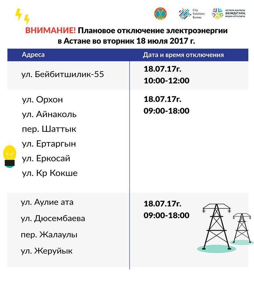 График отключения света на 18 июля 