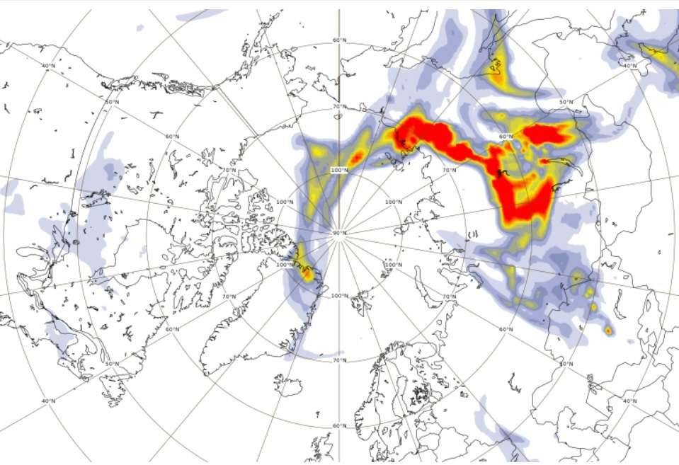 Направление дыма от пожаров в Сибири