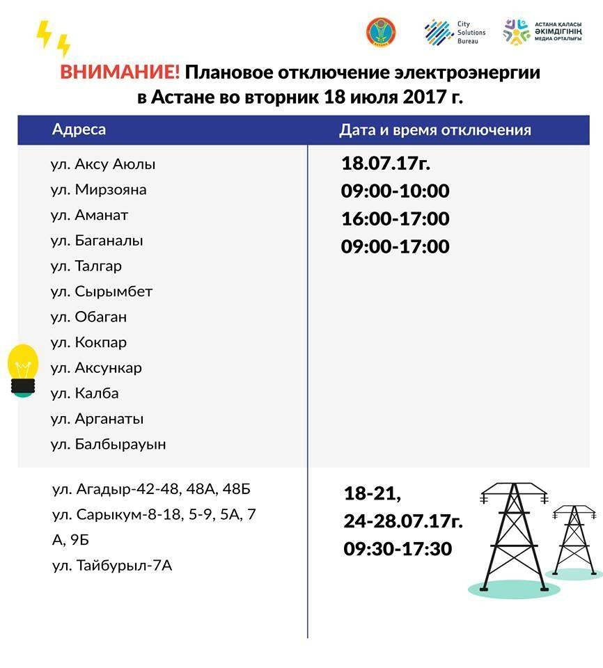 График отключения света на 18 июля 